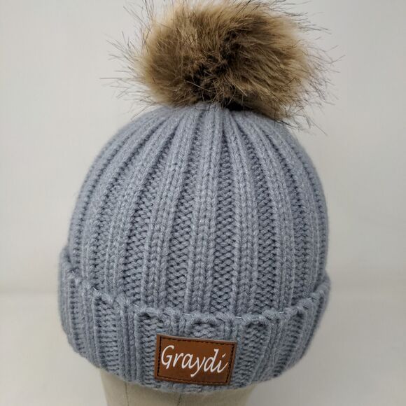 Graydi Men's Beanie Hat Cap Gray Knit 100% Acrylic Patch Logo - Picture 3 of 11